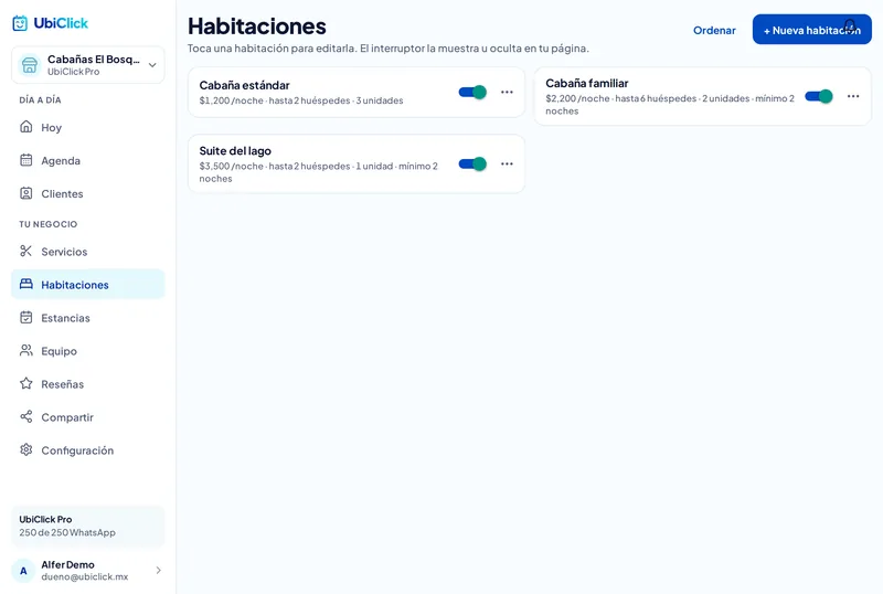 Renta por noche, con disponibilidad que nunca se traslapa